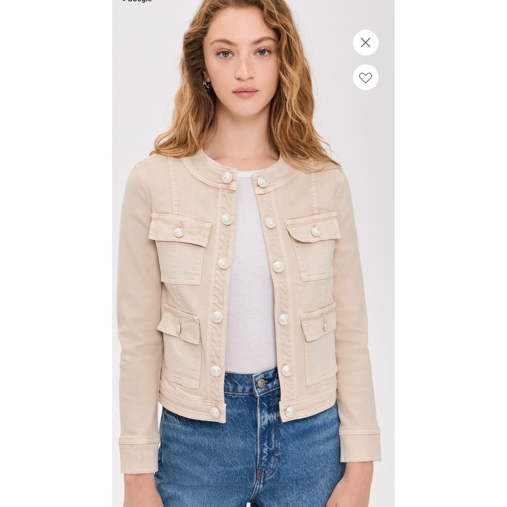 L'AGENCE Yari Collarless Jacket Biscuit Beige Denim Military 1646KBO Womens XS